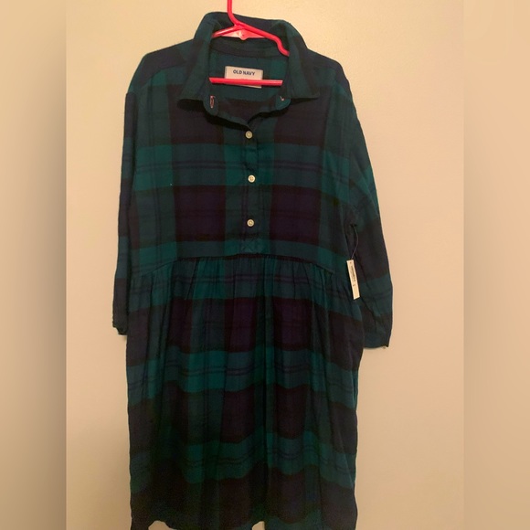 old navy green plaid dress Old Navy Women's Linen-Blend Apron-Neck Mini Shift Dress - Green